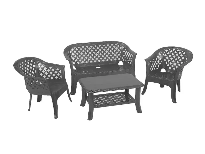 Set Veranda Salotto da Giardino in Plastica con 2 Sedie 1 Panchina ed 1 Tavolino