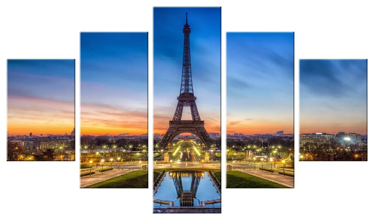 Quadro Moderno Multipannello Vogue 48X85 Parigi Al Crepuscolo