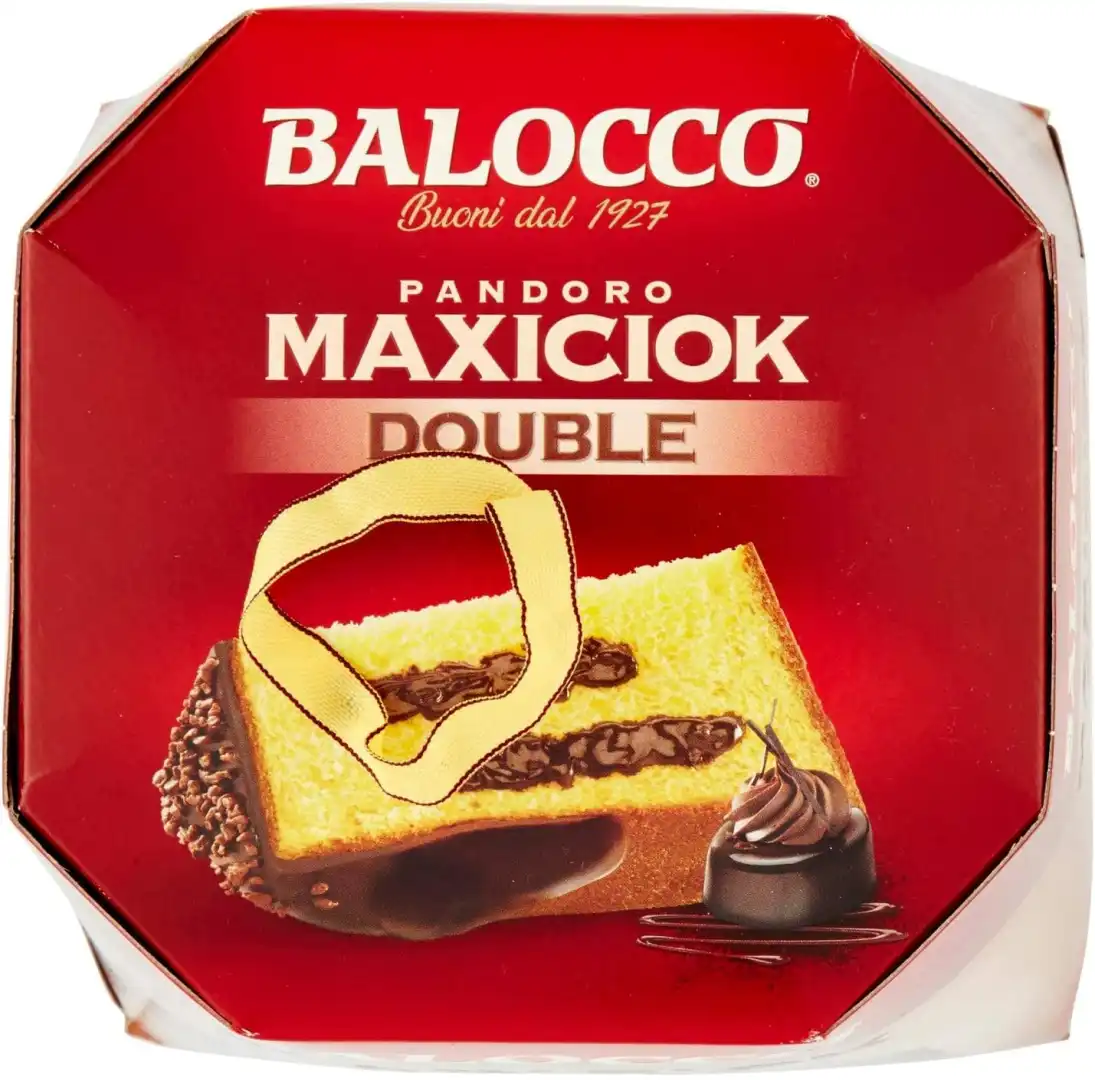 Balocco Pandoro Maxiciok 800g con Crema al Cioccolato Fondente e Latte