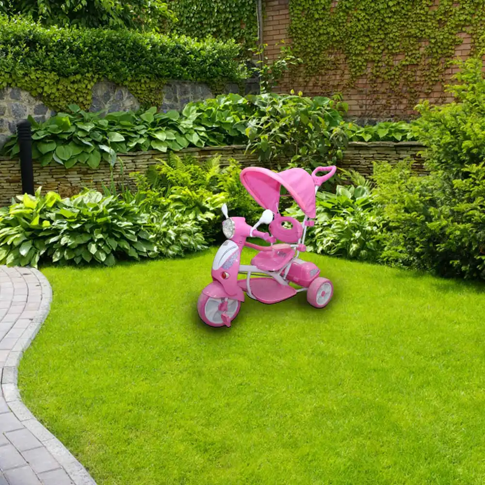 Triciclo Vespina per Bimbo Bambini con Cappottina e Maniglia Direzionabile Rosa