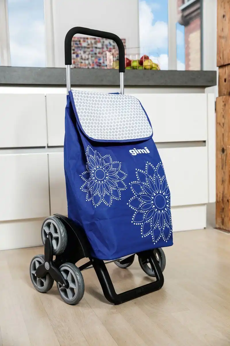 Gimi Tris Floreal Carrello Portaspesa Porta Spesa 3+3 Ruote Trolley Scale Blu