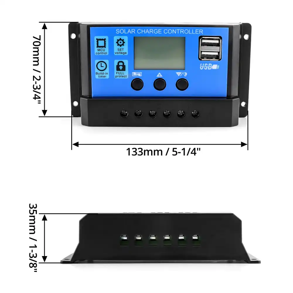 Regolatore di Carica Della Batteria del Pannello Solare 10A 2 Porte USB 12/24V
