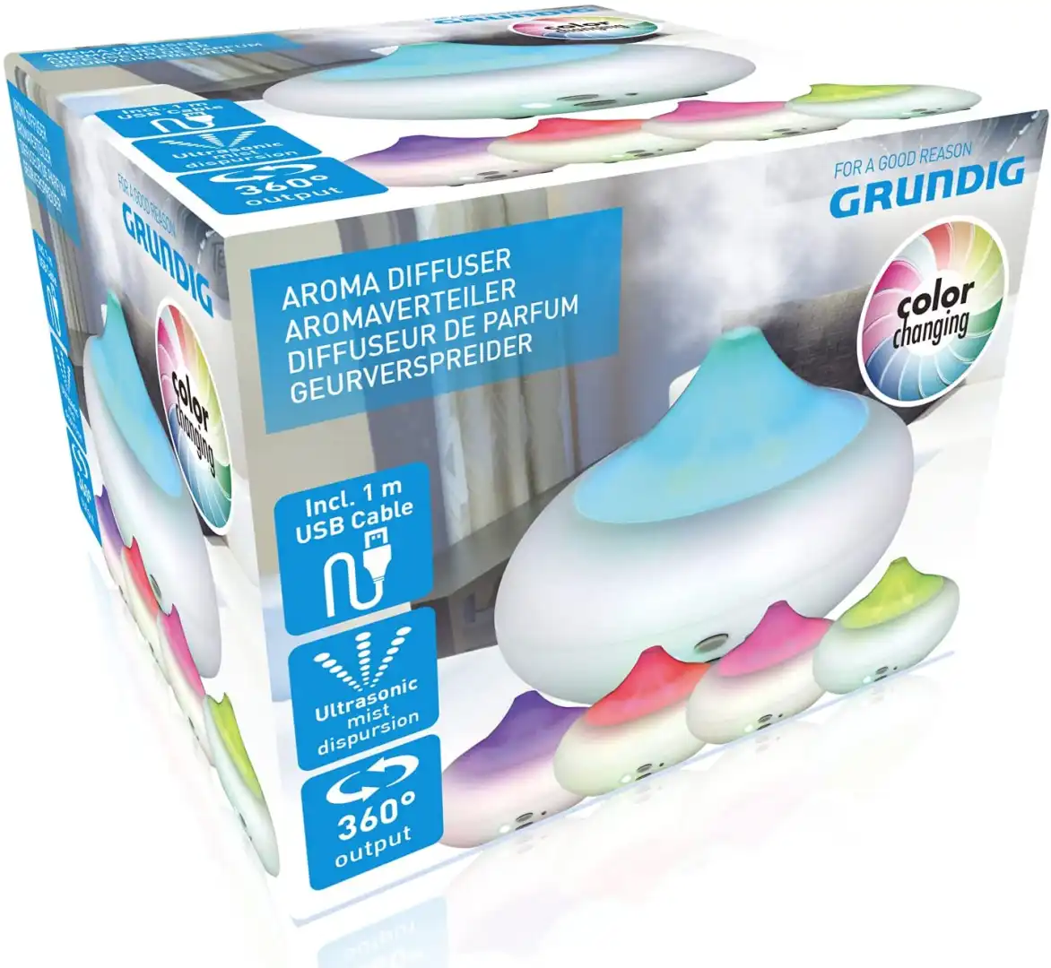 Diffusore Aromi RGB Luce Led Cromoterapia Aromaterapia Grundig Usb 1 Metro