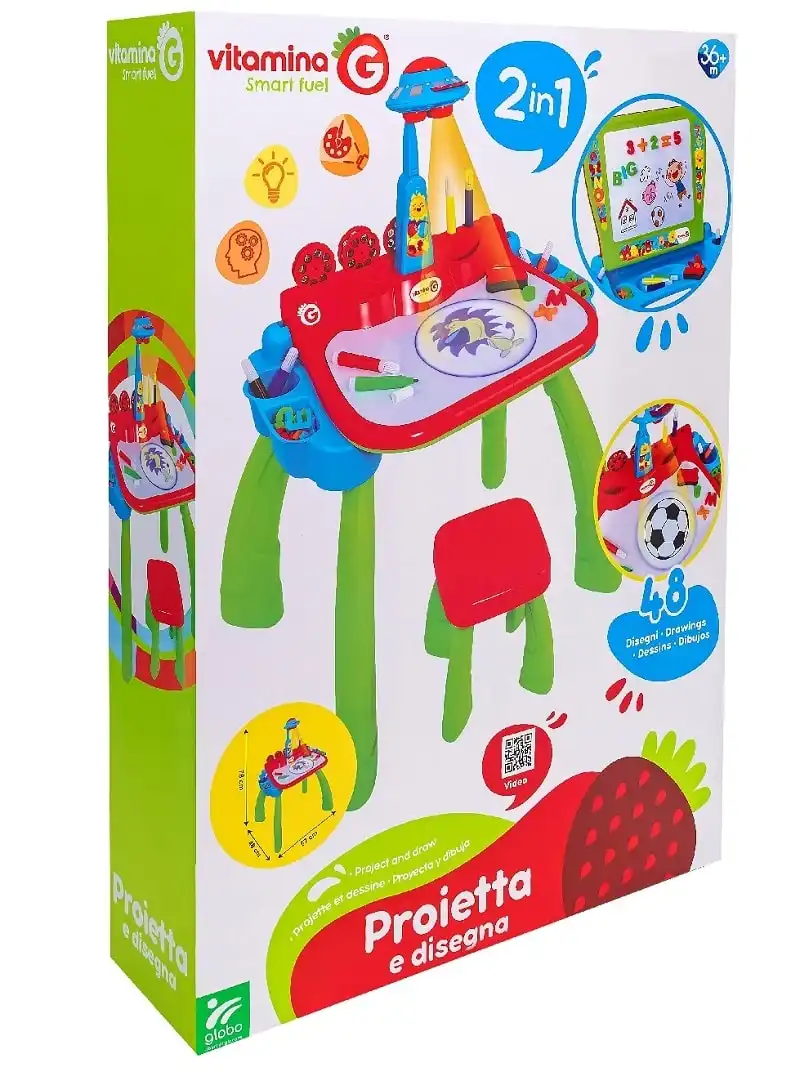 Tavolino Creativo Multiattivita' 2 in 1 Lavagna e Proiettore Disegni con Sedia