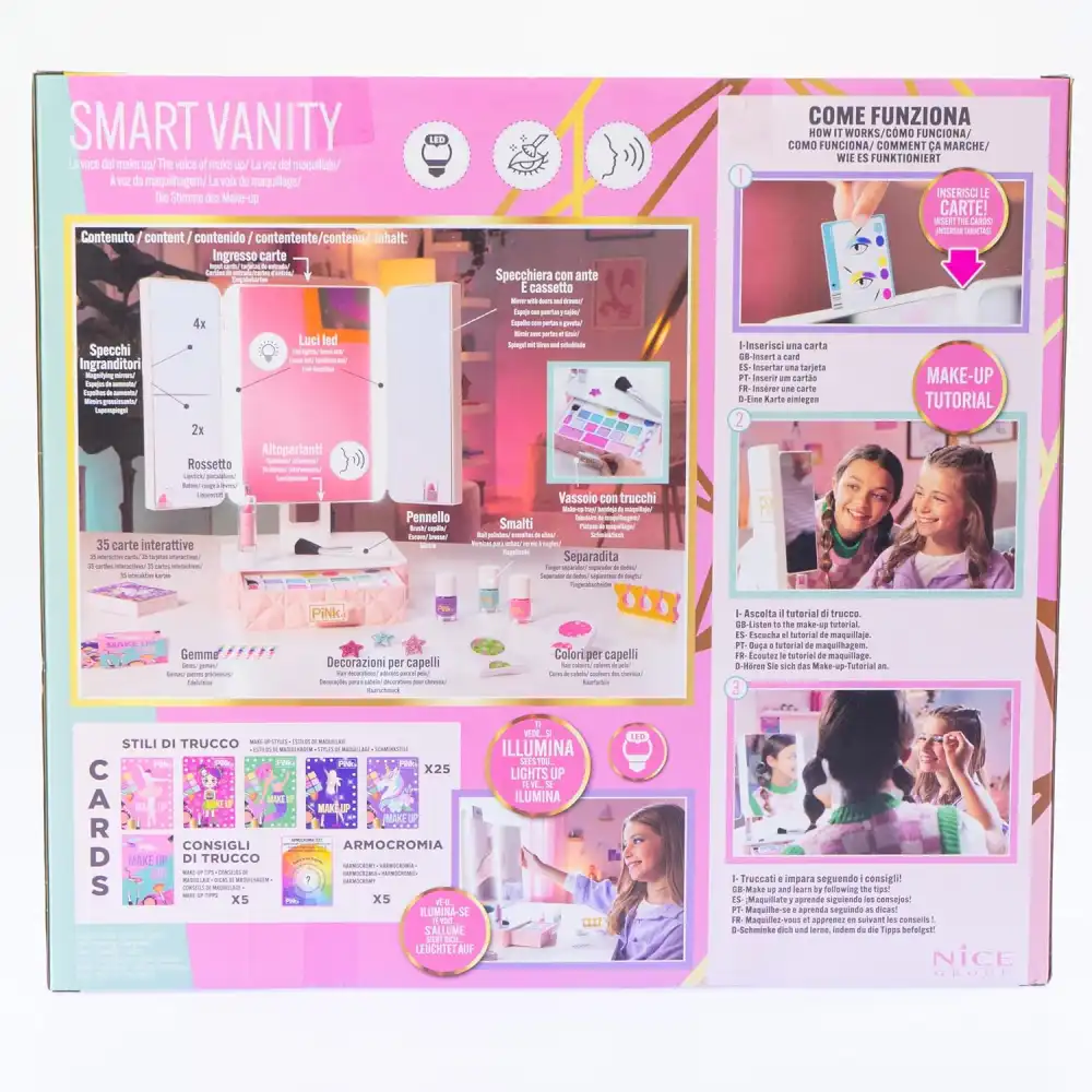 PINKIT Smart Vanity Specchiera Interattiva Parlante con Trucchi e Led