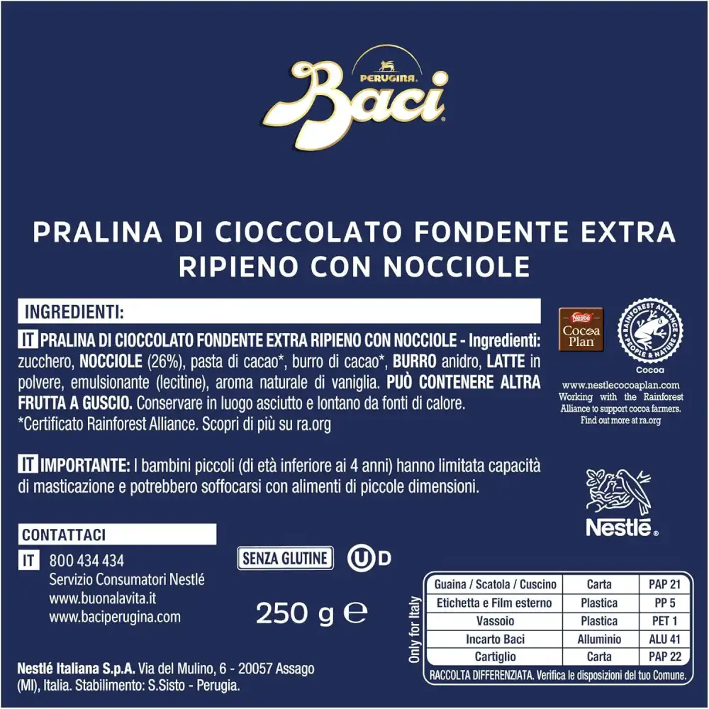 Baci Perugina Cioccolatini Fondenti Ripieni al Gianduia Scatola Regalo 250g