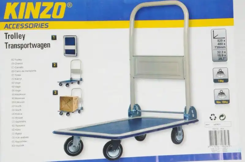 Carrello Portapacchi Pieghevole Portatutto 4 Ruote a Pianale Portata 150Kg Kinzo