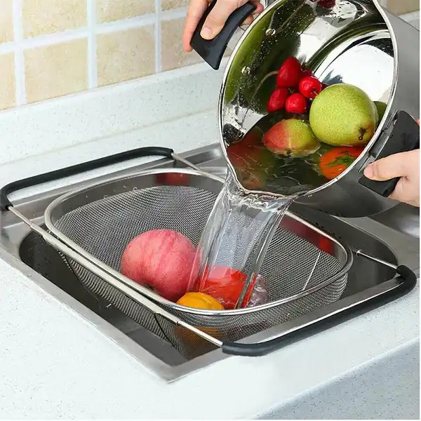 Cestello Scolapasta Lava Verdure Frutta Estensibile in Acciaio da per Lavello
