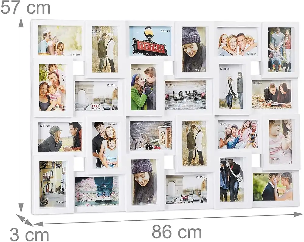Cornice portafoto per 24 Foto da 10x15cm da Appendere in Plastica Bianca