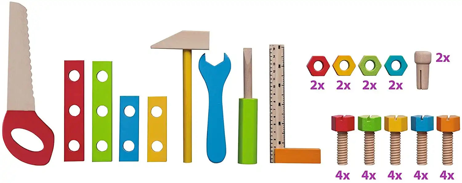 EH Banco Banchetto da Lavoro per Bambini in Legno alto 39cm con Accessori 3+