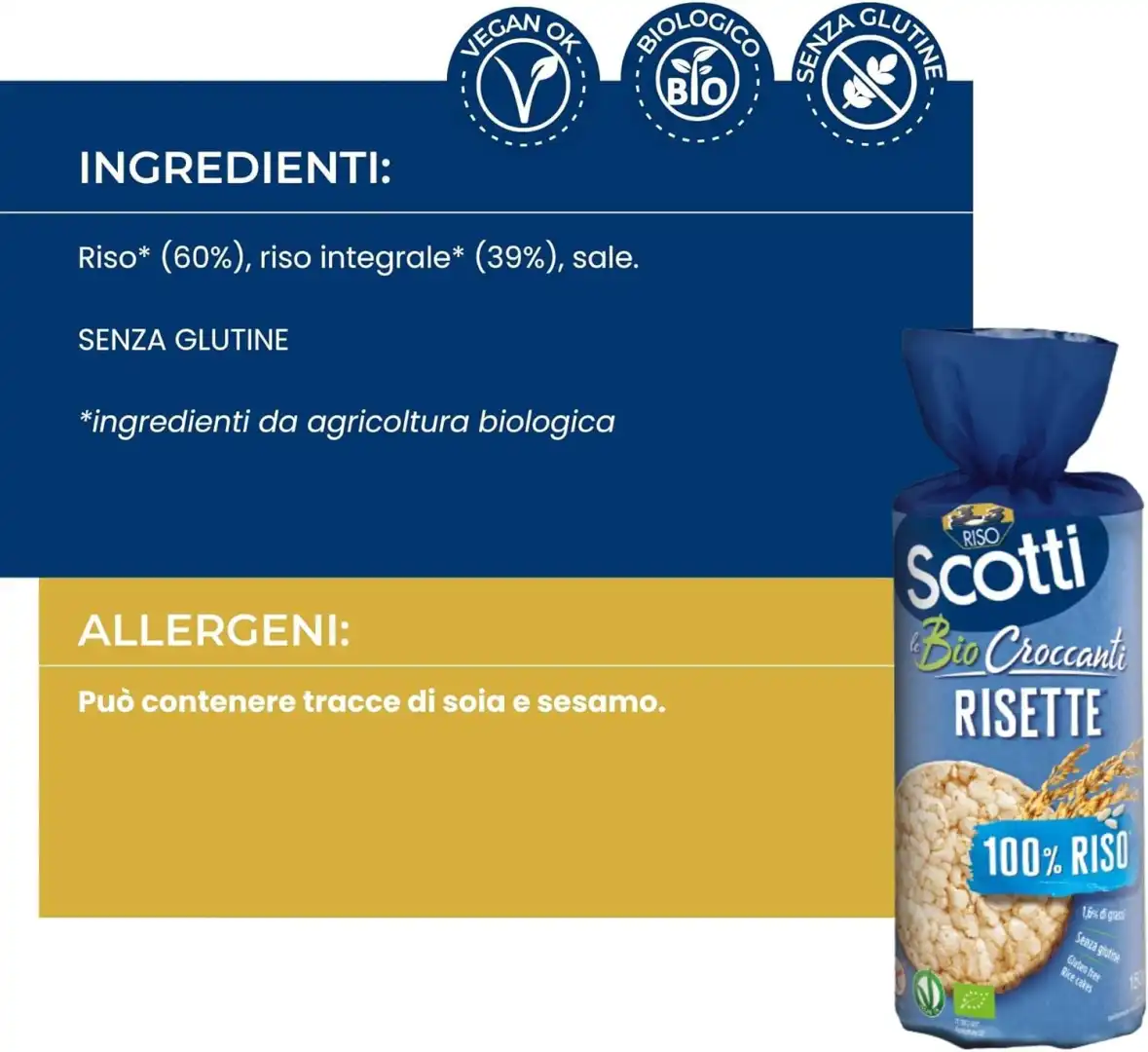 12x Riso Scotti - Risette 100 % Riso Gallette di Riso Senza Glutine Bio 12x150gr