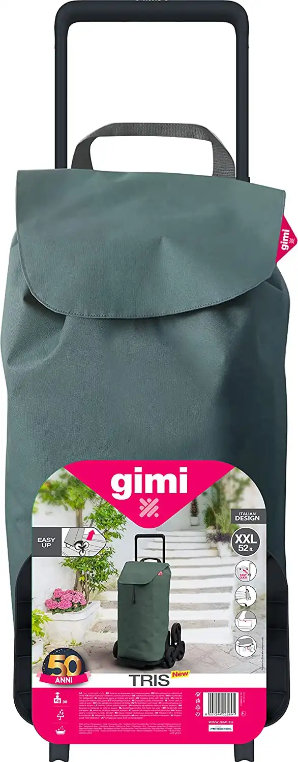 Gimi Trolley Spesa Portaspesa Con 6 Ruote in Poliestere 52Lt 44x50x95cm Verde