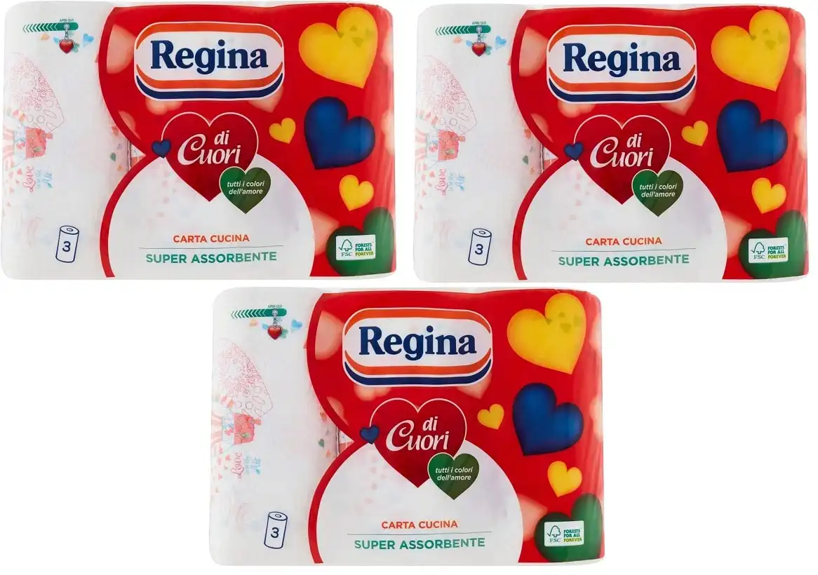 Confezione da 9 Rotoli Regina di Cuori Carta Cucina 2 Veli 50 Fogli per Rotolo