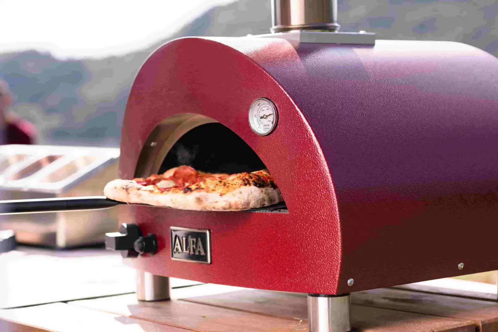 Alfa Moderno Portable Forno per Pizza a Gas Rosso Piano 40x40cm AMMACCATO