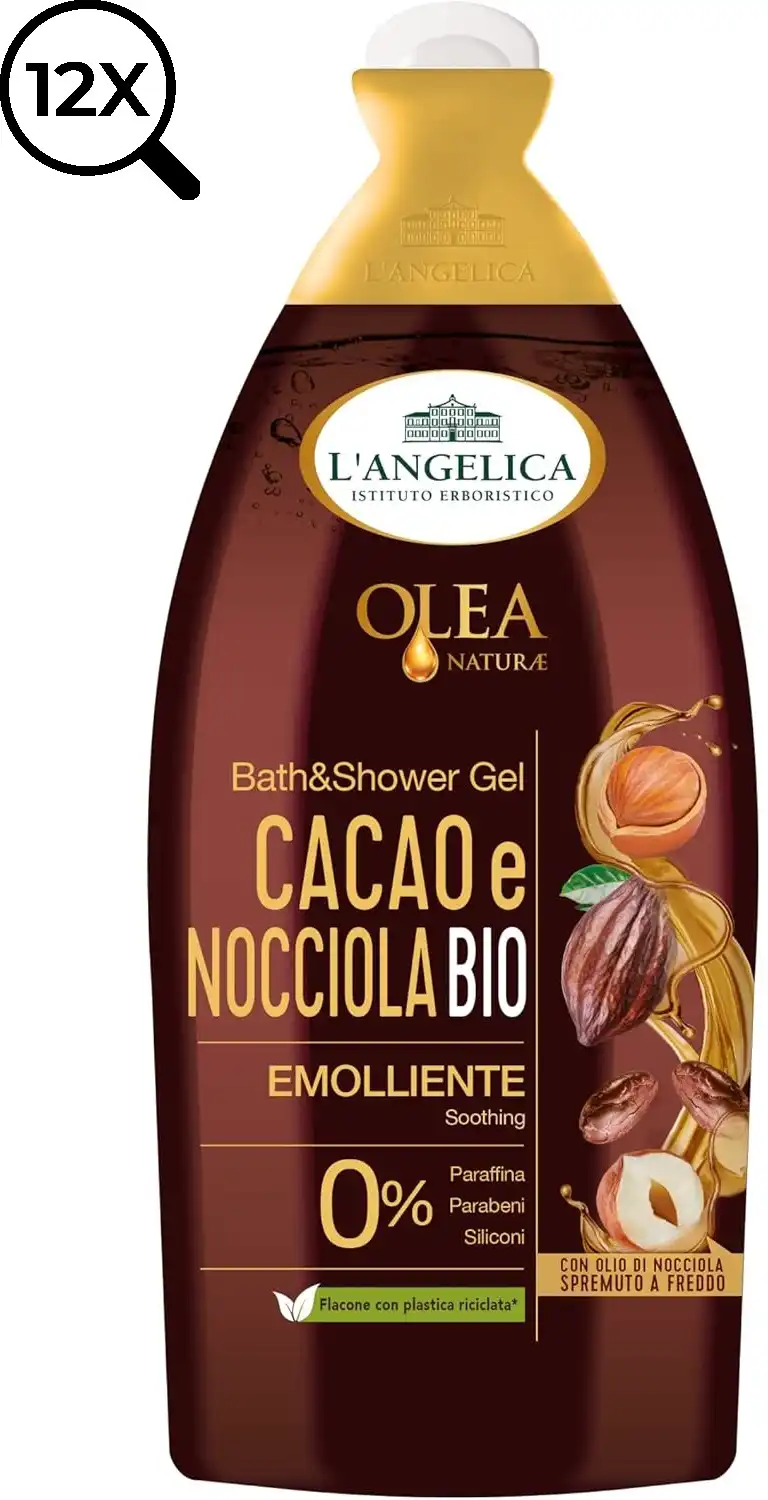 L'Angelica Bath & Shower Gel Bio Cacao e Nocciola 12x450ml - Pelle Secca