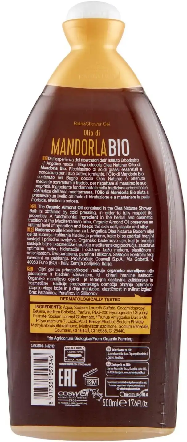 L'Angelica Bath & Shower Gel Bio Cacao e Nocciola 12x450ml - Pelle Secca