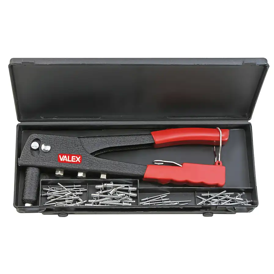 Rivettatrice In Cassetta Kit + 80 Rivetti Assortiti Set 4 Teste Intercambiabili
