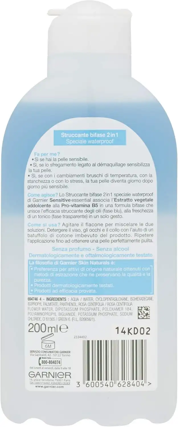 Garnier Struccante Bifase 2in1 Sensitive Essential 200ml – Viso e Occhi Delicati