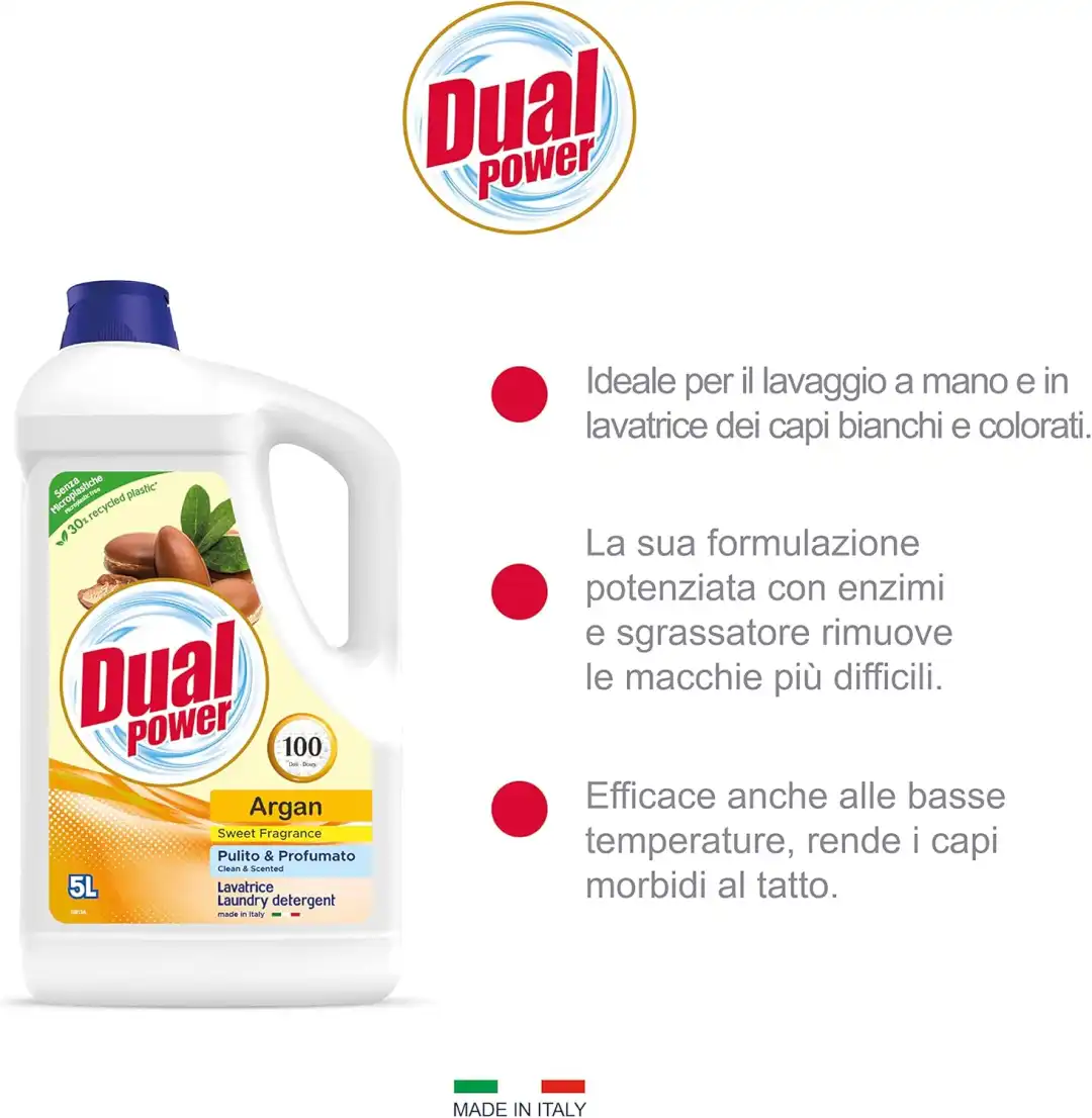 Dual Power Professional Detergente Liquido Lavatrice Argan 5L – Profumo Intenso