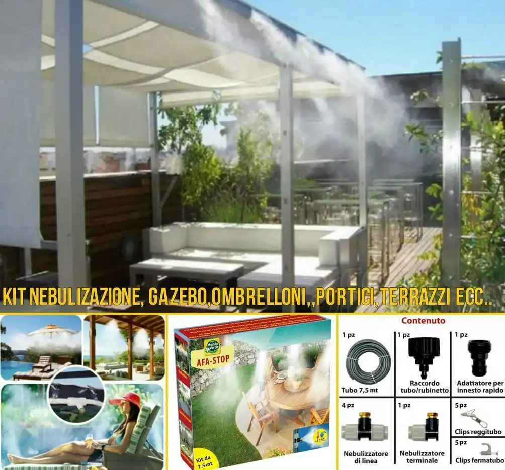 AFA STOP Impianto Umidificatore Rinfrescante Nebulizzatore Da Esterno Kit 7,5 Mt