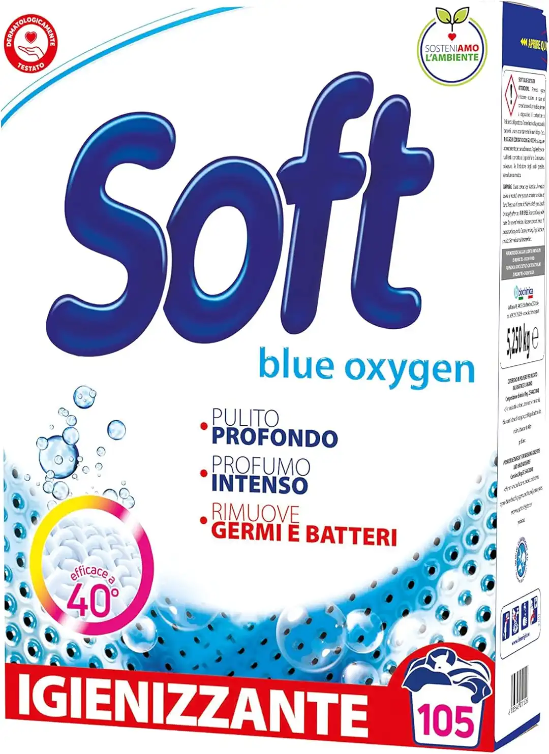 Soft Blue Oxygen Detersivo Igienizzante 5250g – Fustino 105 Lavaggi Intenso