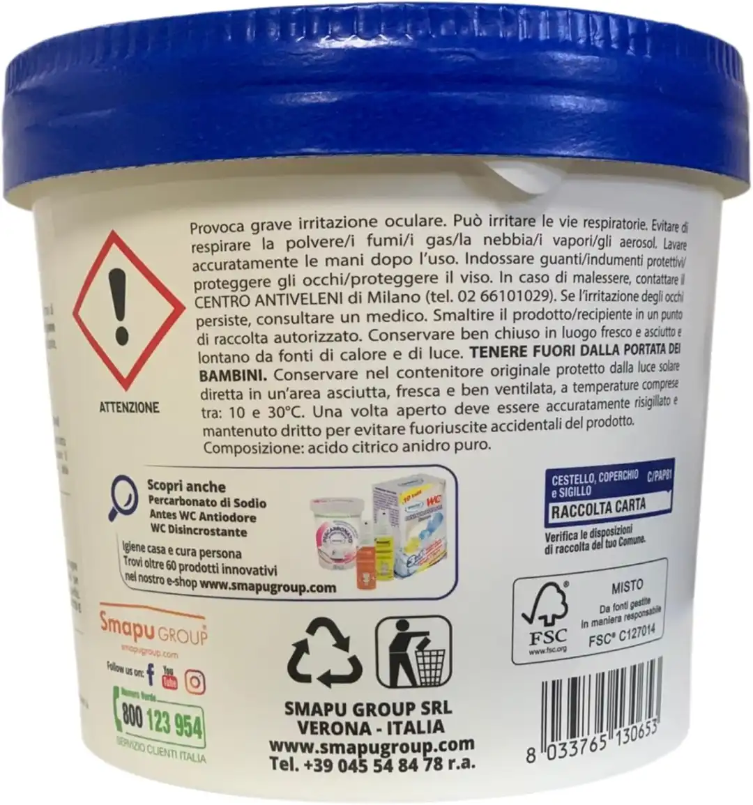 Acido Citrico Puro 1Kg Detergente Multiuso Anticalcare Naturale Casa