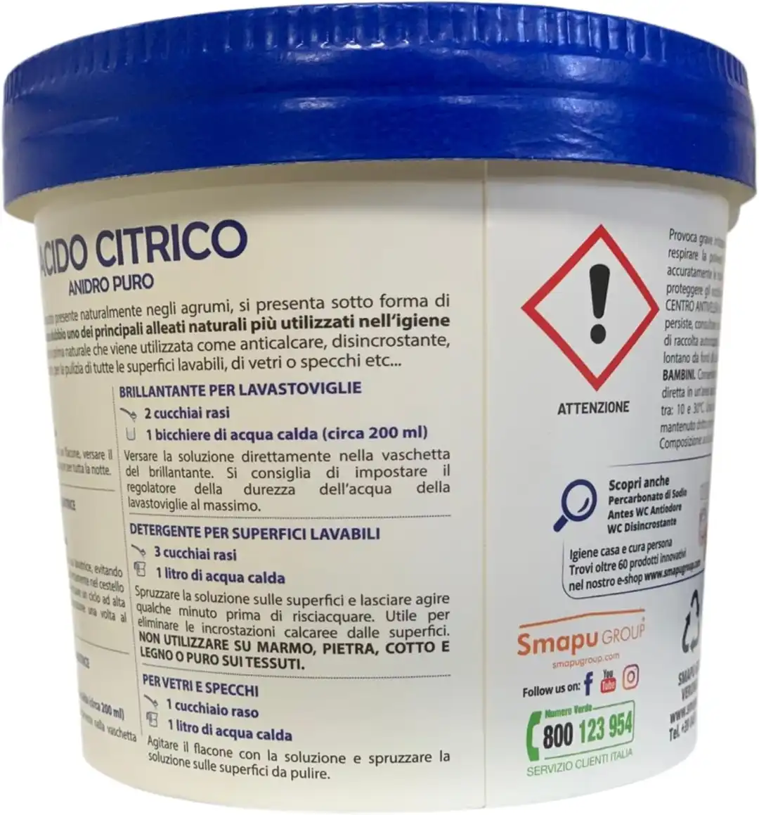 Acido Citrico Puro 1Kg Detergente Multiuso Anticalcare Naturale Casa