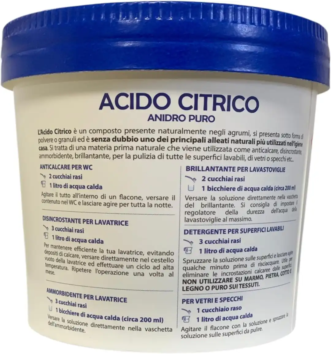 Acido Citrico Puro 1Kg Detergente Multiuso Anticalcare Naturale Casa