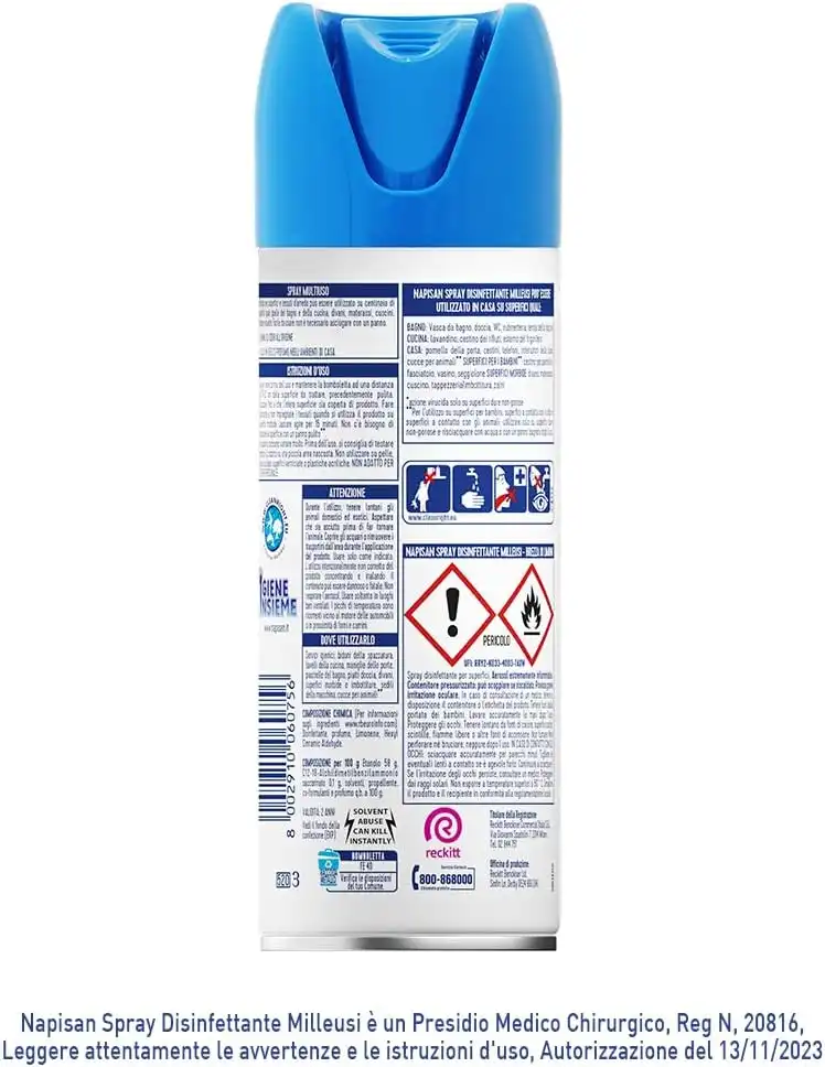 Napisan Spray Disinfettante Milleusi Limone 6 x 400 ml Superfici Tessuti