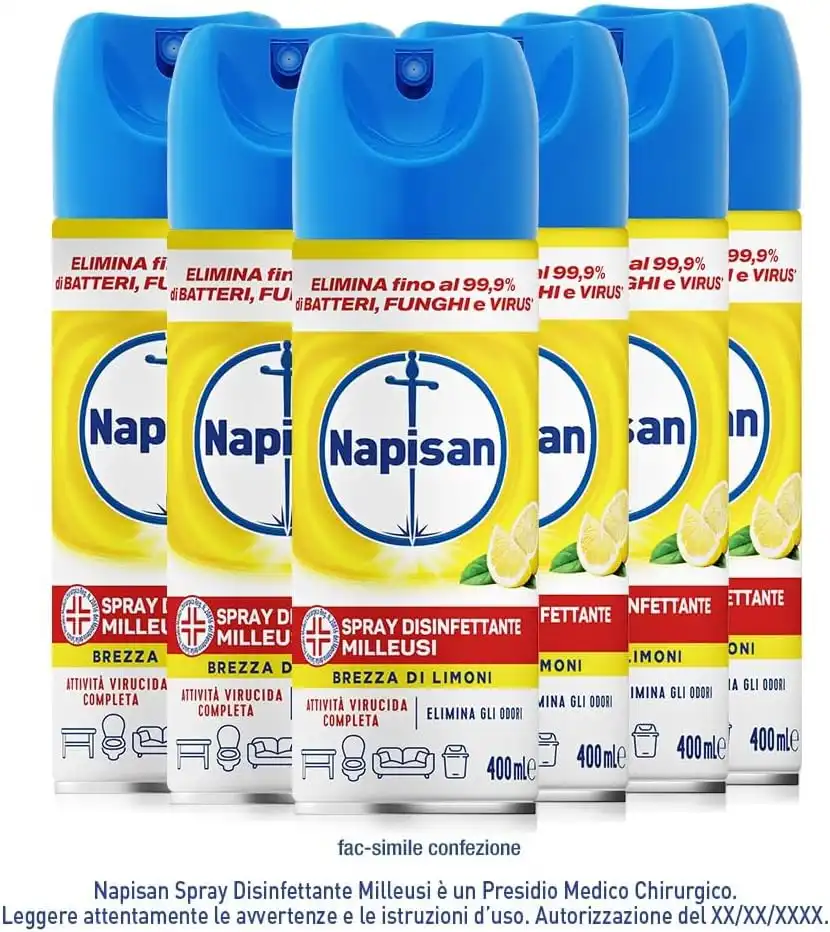 Napisan Spray Disinfettante Milleusi Limone 6 x 400 ml Superfici Tessuti