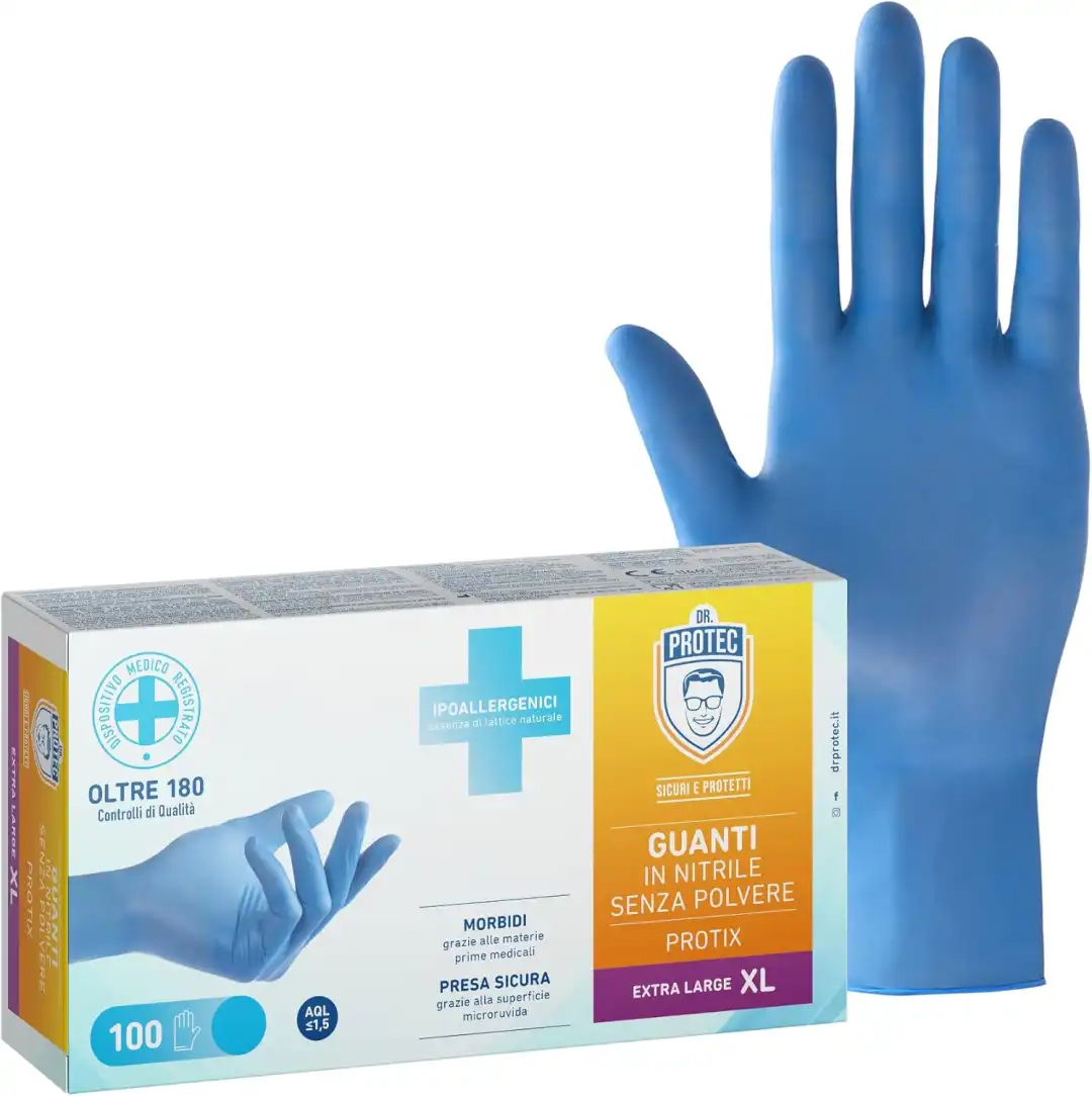 Dr. Protec Protix Guanti in Nitrile Senza Polvere XL, Confezione 100 Pezzi