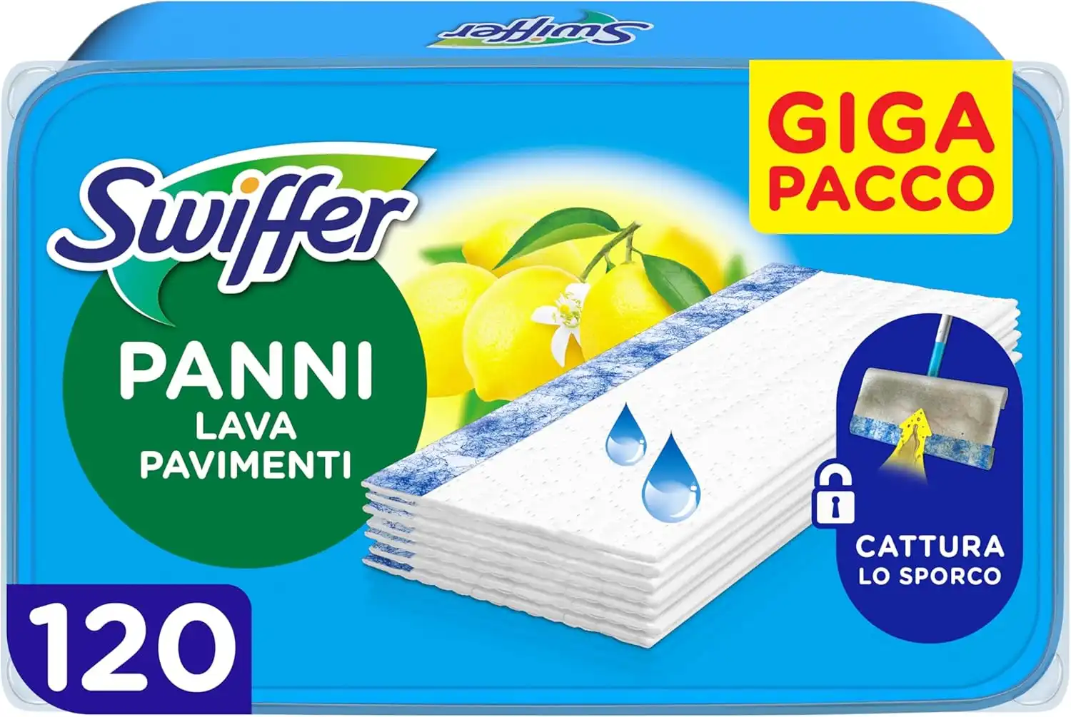 Swiffer Wet Panni Lavapavimenti Umidi Limone 120pz Giga Pacco Tutti i Pavimenti