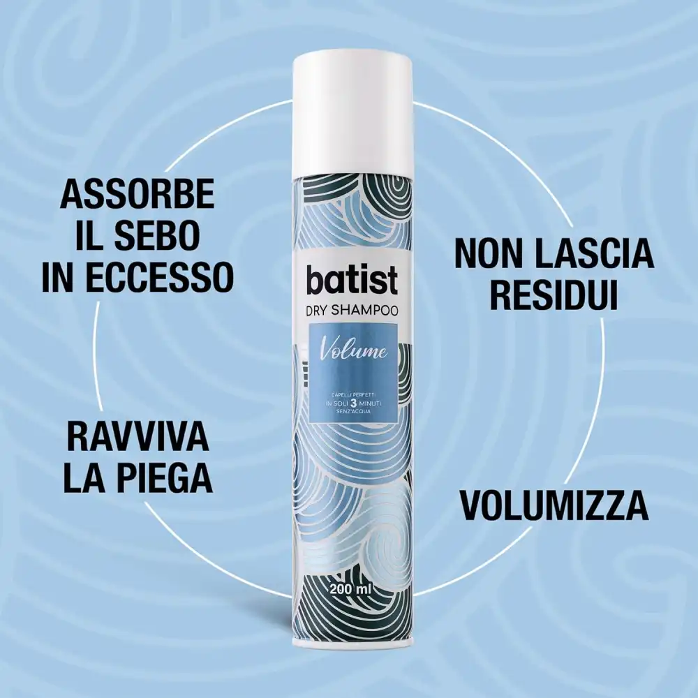 Batist Shampoo Secco Volume, per capelli voluminosi e strutturati in 3 min, 200 ml