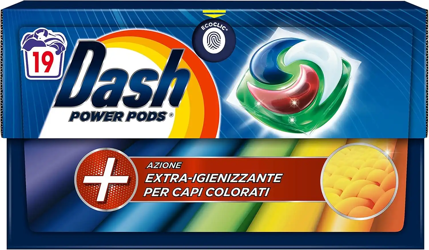 Dash Power Pods 19 Capsule Lavatrice Extra Igienizzante Capi Colorati