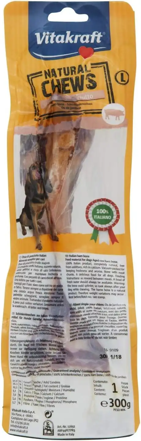 4 Pezzi Vitakraft Osso Di Prosciutto Italiano Per Cani Natural Chews 300G 1200Gr