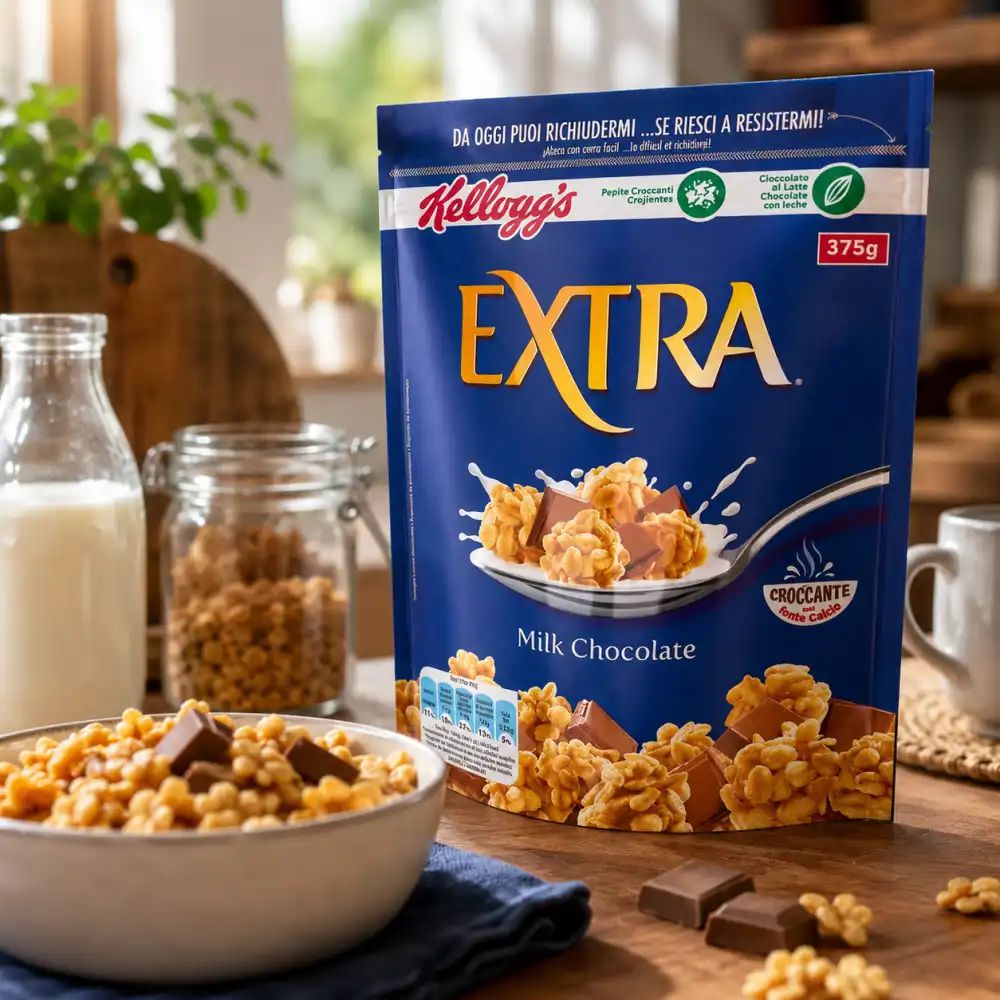 6 Kellogg's Extra Cioccolato Latte 375Gr Cereali Croccanti Colazione Snack Bag