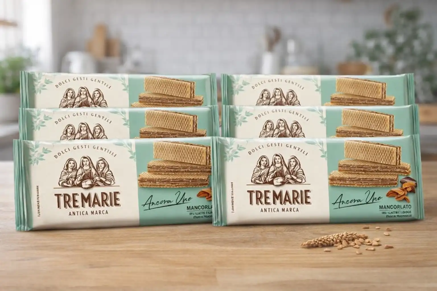 Tre Marie Wafer Mandorlato 6 Confezioni Snack Croccanti Crema Mandorle Latte