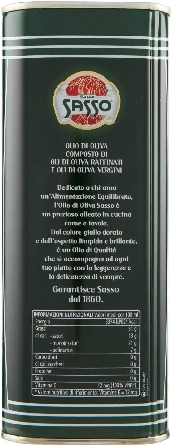 Olio di Oliva Sasso Carapelli 1L Latta – Olio Raffinato e Vergine Italiano