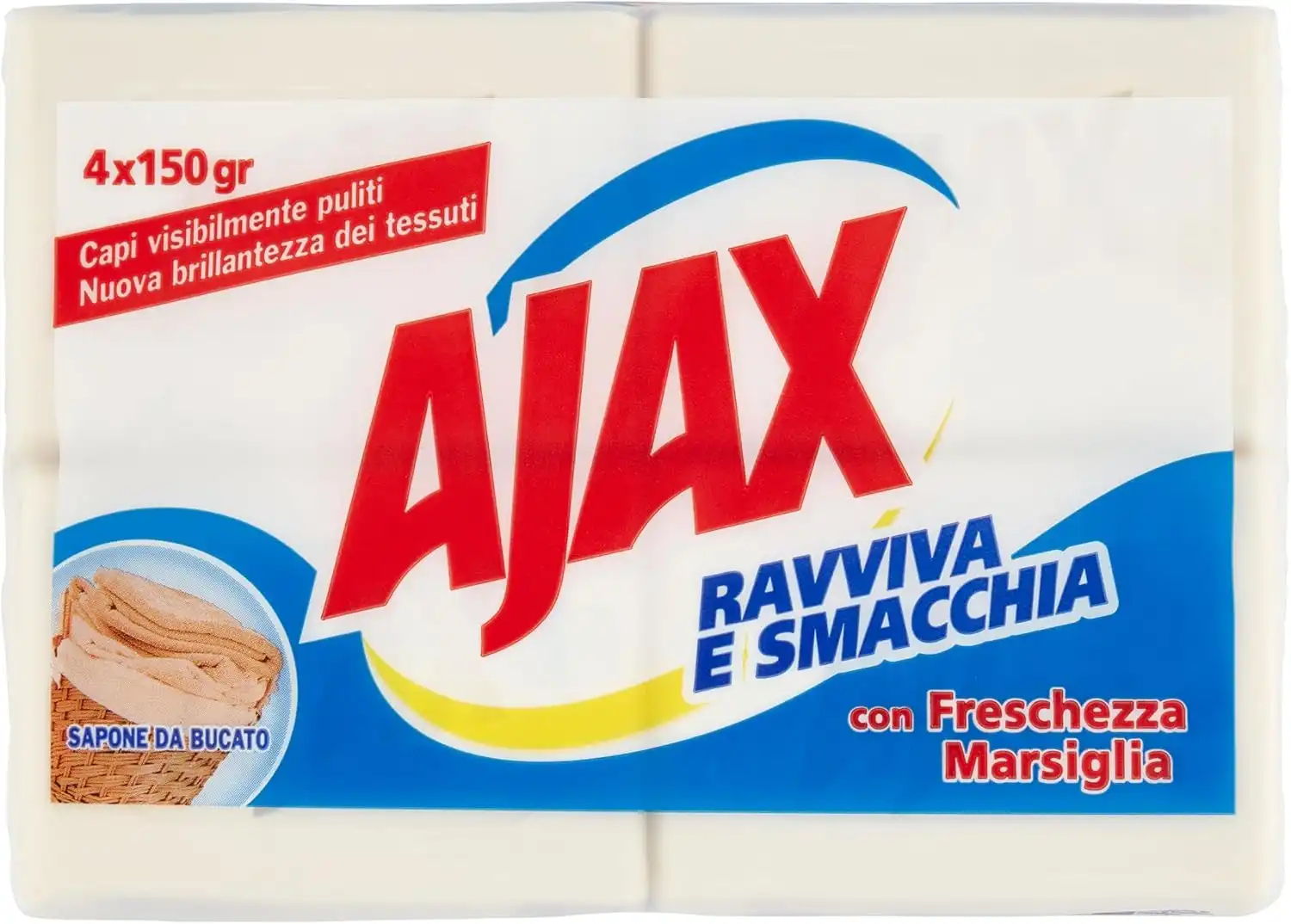 Ajax Sapone Bucato 4x150g Rimuove Macchie Freschezza Marsiglia Casa