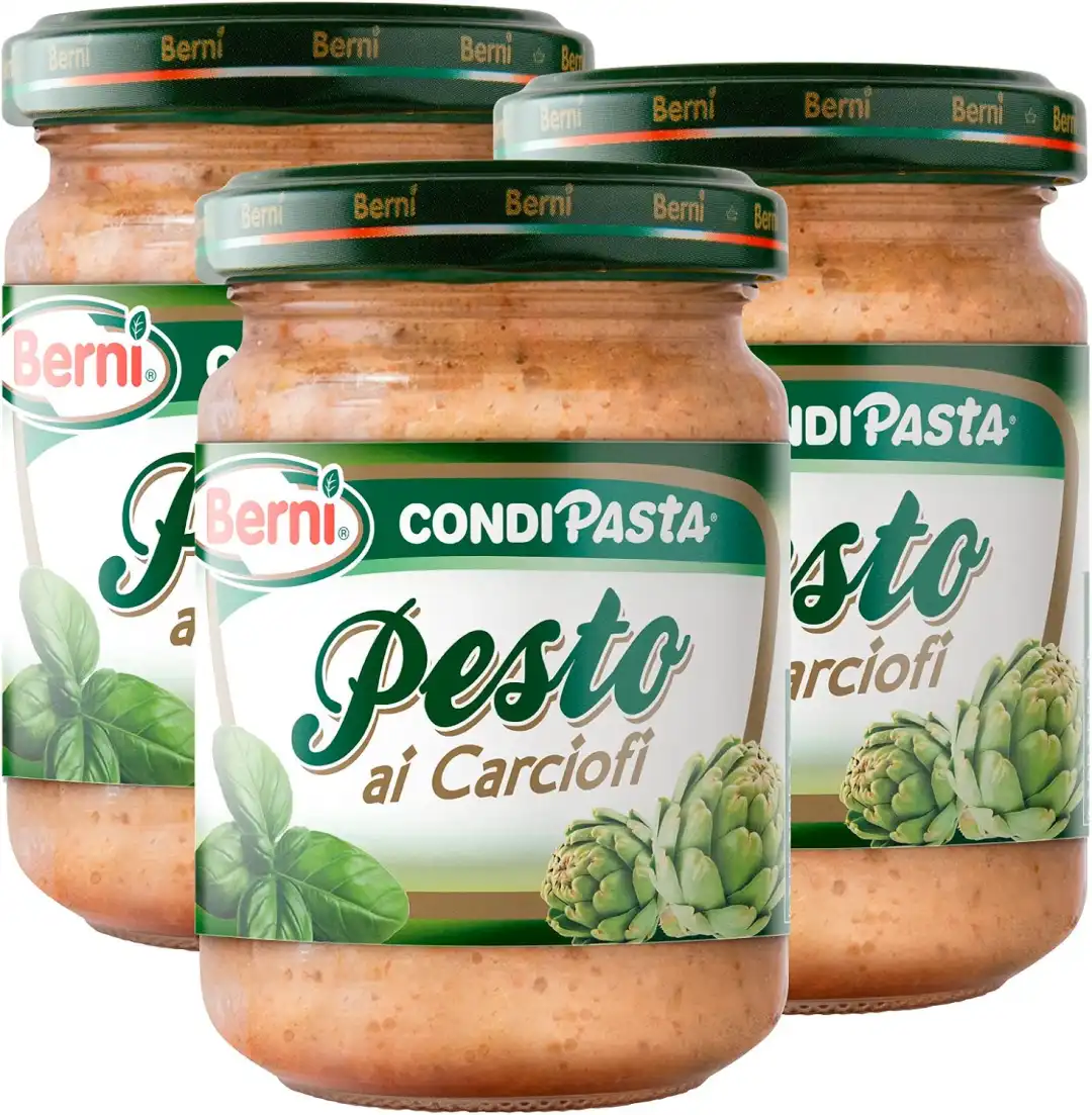 3 Vasetti Berni Pesto ai Carciofi 135g Condipasta per Pasta Tartine Torte Salate