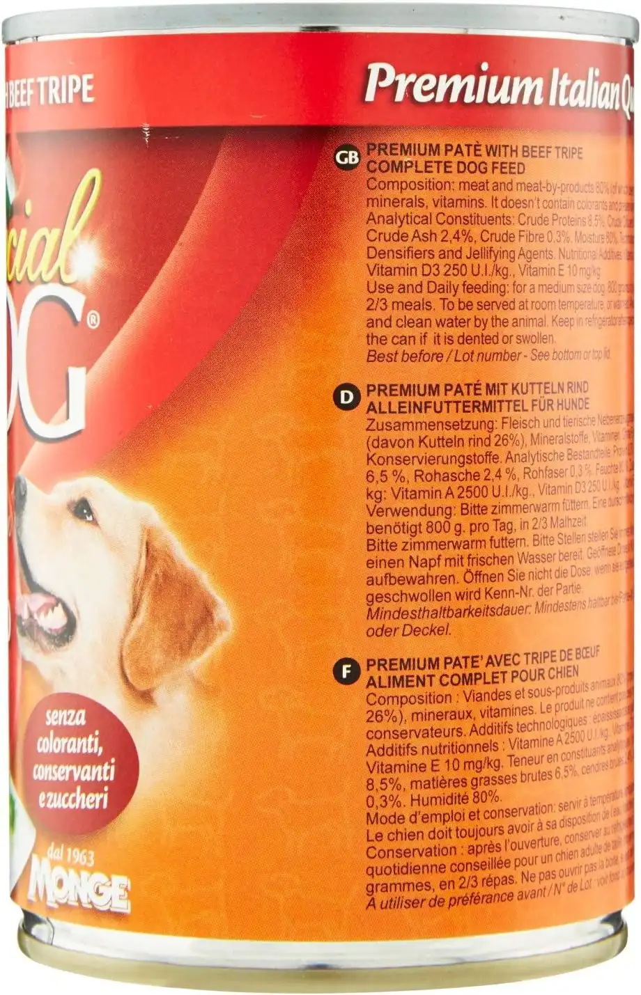 24 Monge Special Dog Paté Trippa di Manzo 400g Cibo Umido per Cani Premium