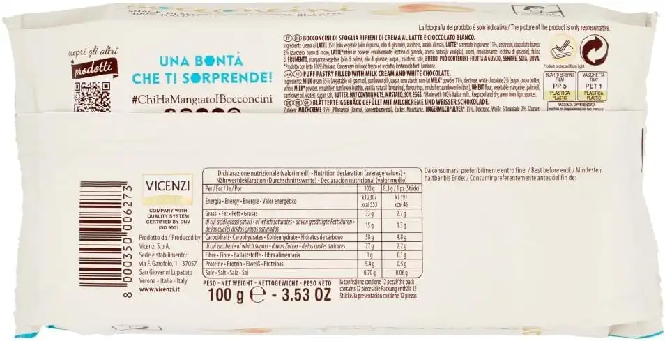 Snack Sfoglia Ripieni Crema Latte 1Kg 10pz Matilde Vicenzi MilleVoglie Box