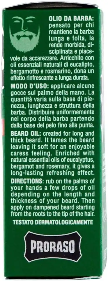 Proraso Olio da Barba e Baffi Rinfrescante con Oli Essenziali 30ml
