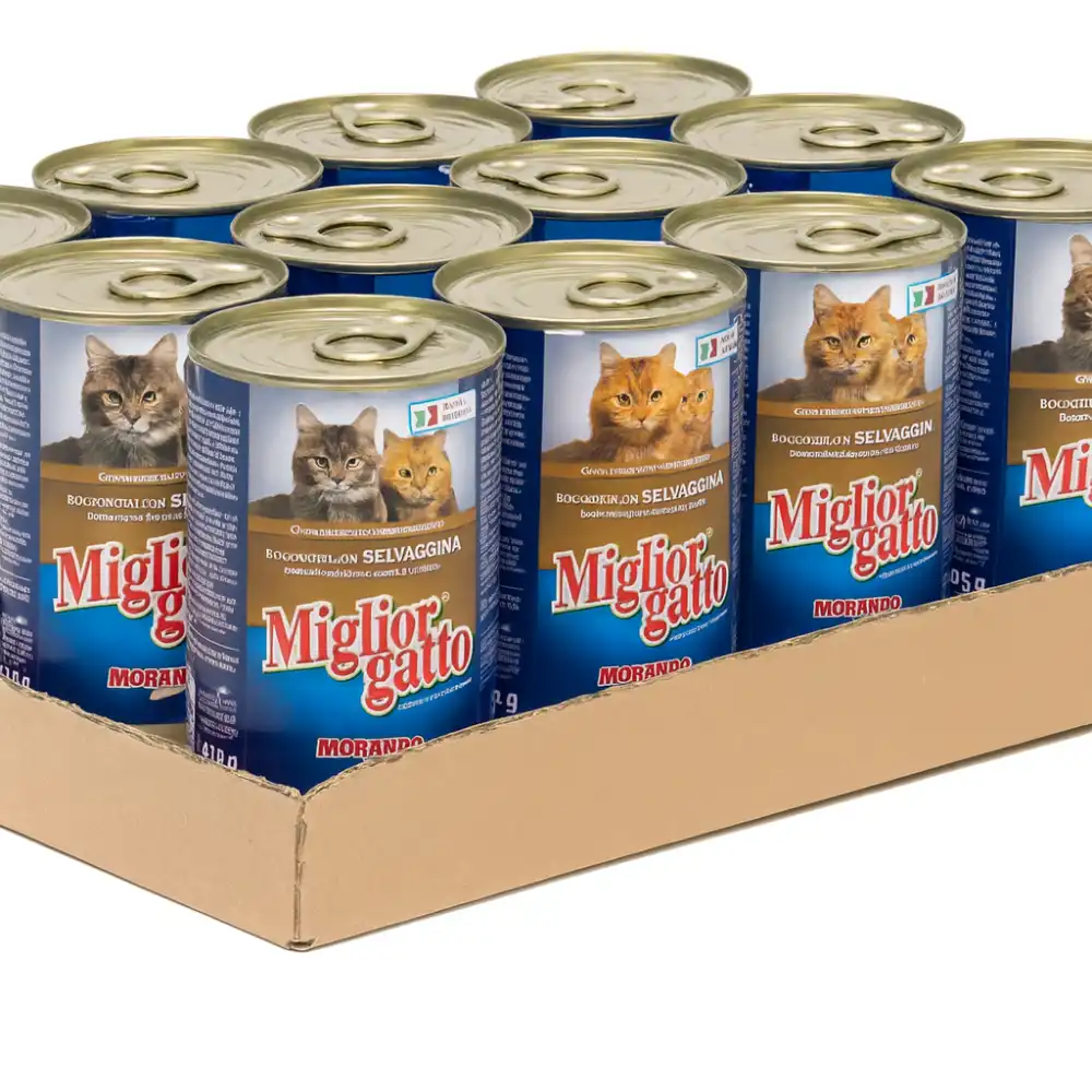 24 Lattine Migliorgatto Bocconcini Selvaggina 405g Cibo Umido per Gatti