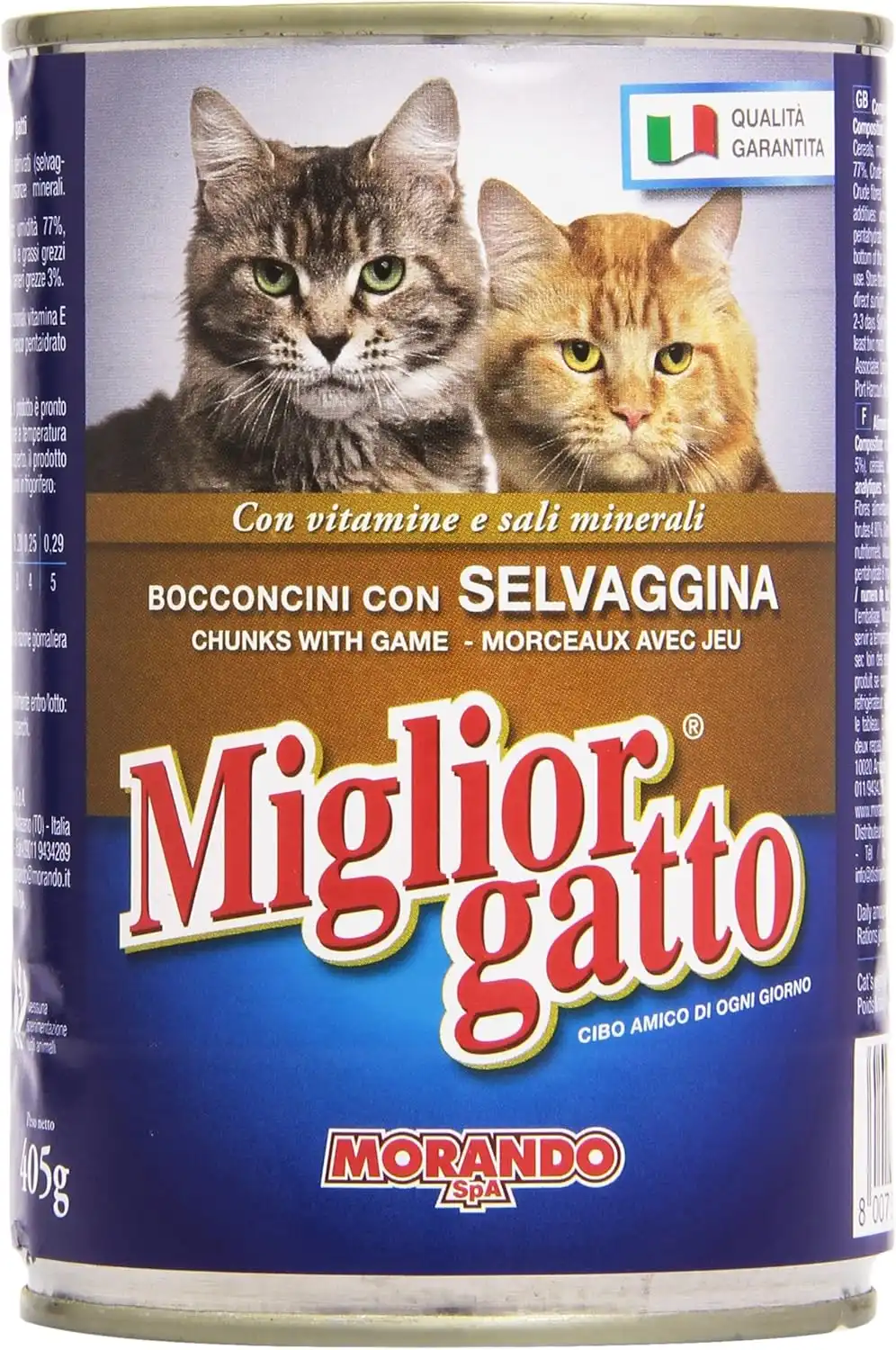 24 Lattine Migliorgatto Bocconcini Selvaggina 405g Cibo Umido per Gatti