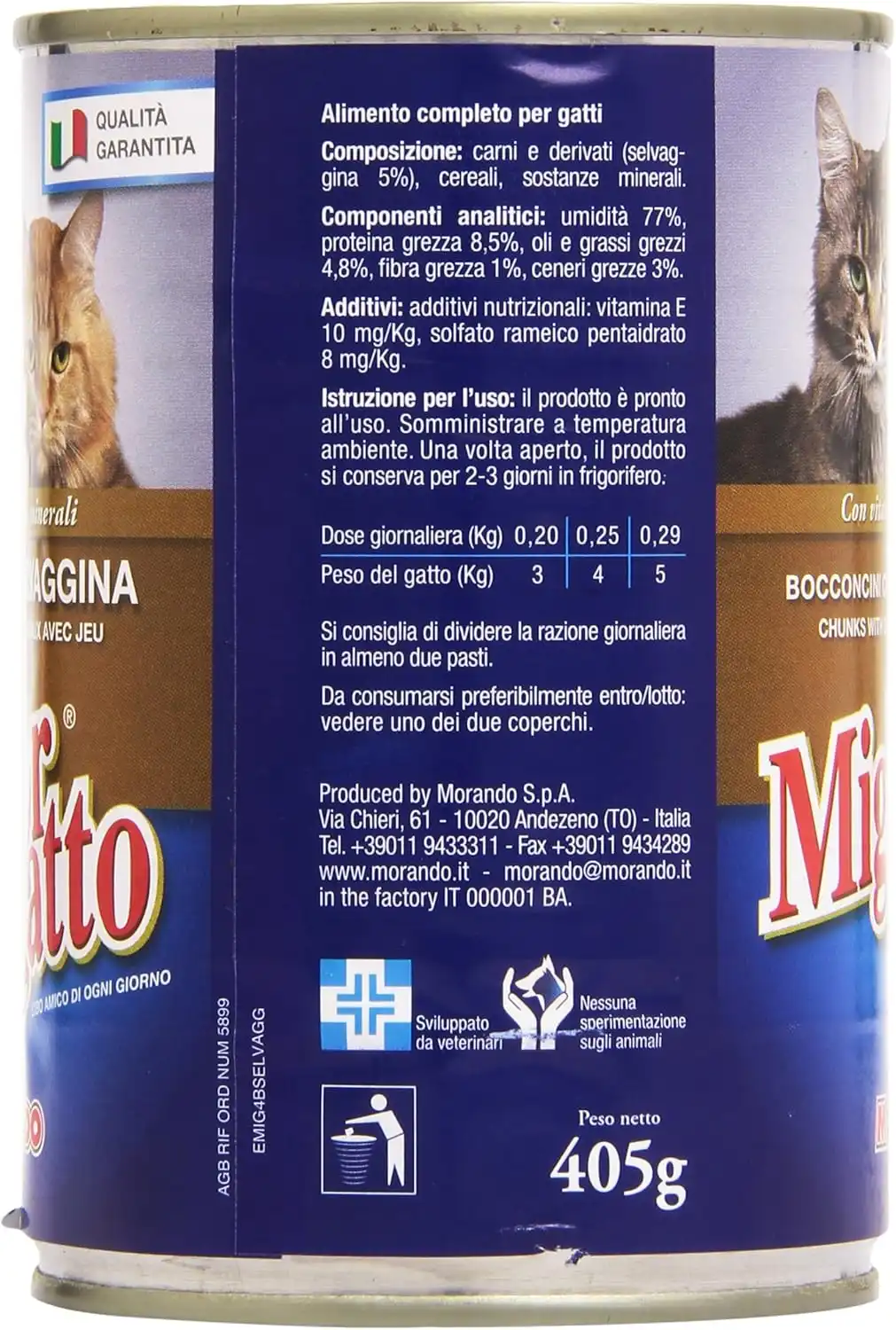 24 Lattine Migliorgatto Bocconcini Selvaggina 405g Cibo Umido per Gatti