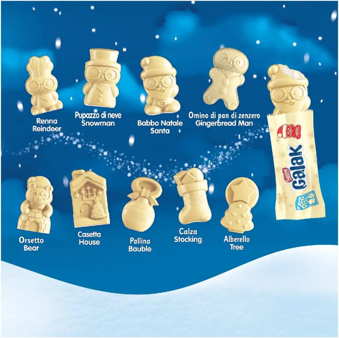Nestlè Galak Calendario Avvento Snack di Cioccolato Bianco Ripieni Con Cereali
