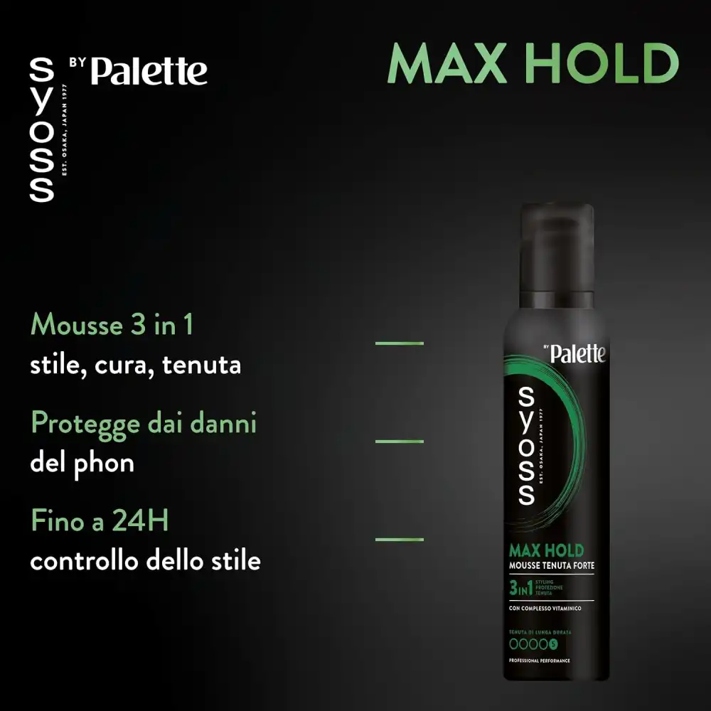 Syoss Palette Max Hold Mousse Tenuta Forte 250ml Spuma Capelli Ricci 3in1