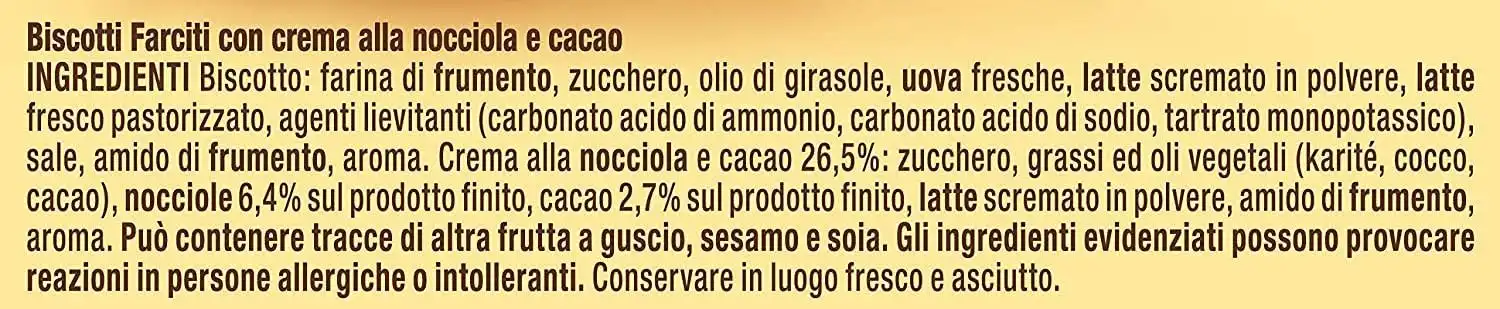 12x Biscotti Baiocchi Farciti con Crema alla Nocciola e Cacao Tubo da 168 g