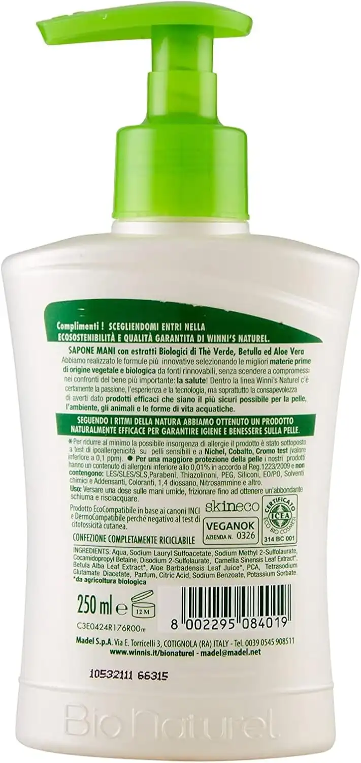 Sapone Liquido Mani Viso Bio Ipoallergenico 8x250ml Naturale Delicato
